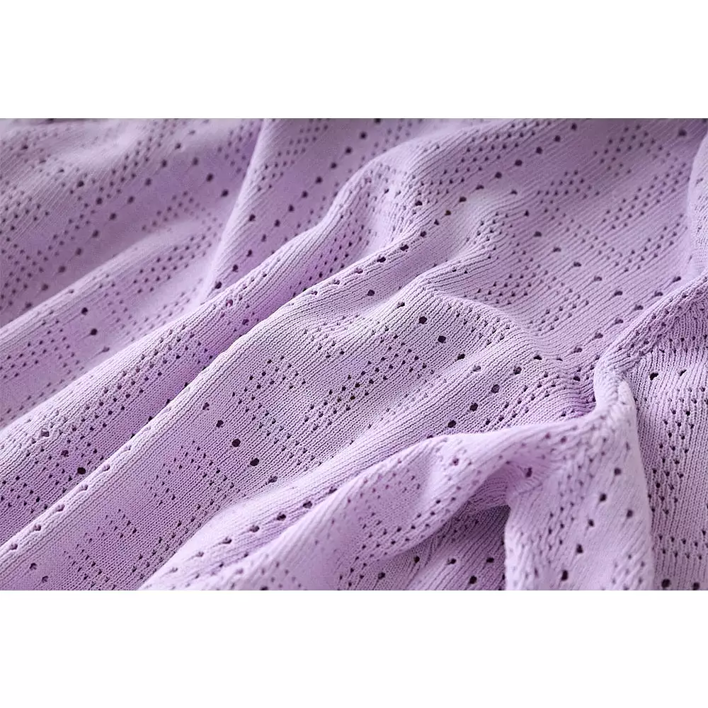 Thin Knitting Fabric Long Sleeve See-through Geometrical Pattern 4 Colors Fresh Purple Buttons Short Cardigans Women Sweater