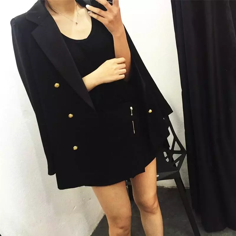 Trendy Gold Buttons Blazer Women - Casual - Plain-Solid