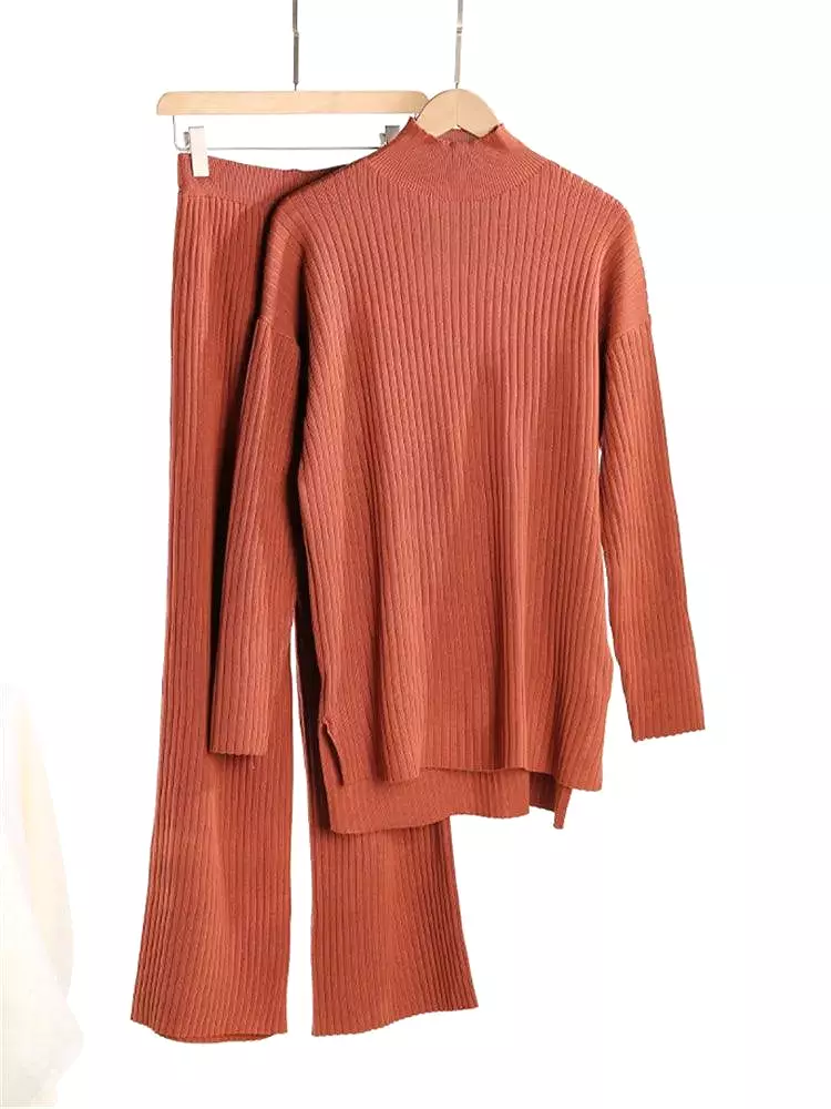 Turtleneck Women Pants Sweater Set