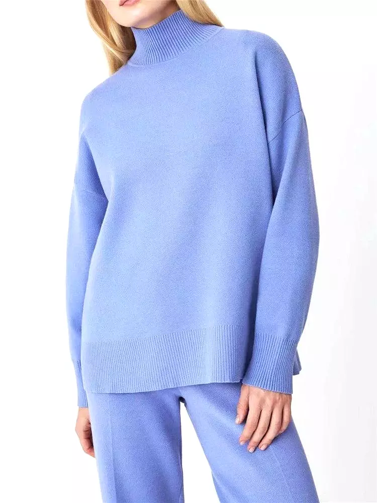 Turtleneck Women Pants Sweater Set