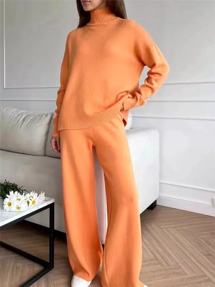 Turtleneck Women Pants Sweater Set