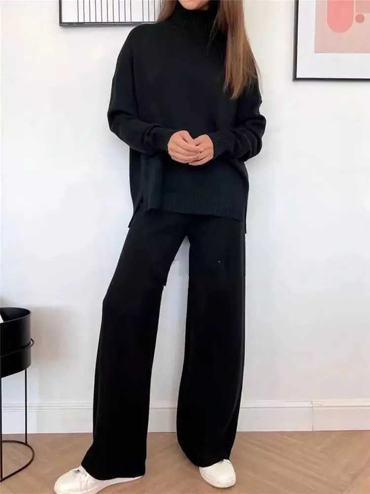 Turtleneck Women Pants Sweater Set