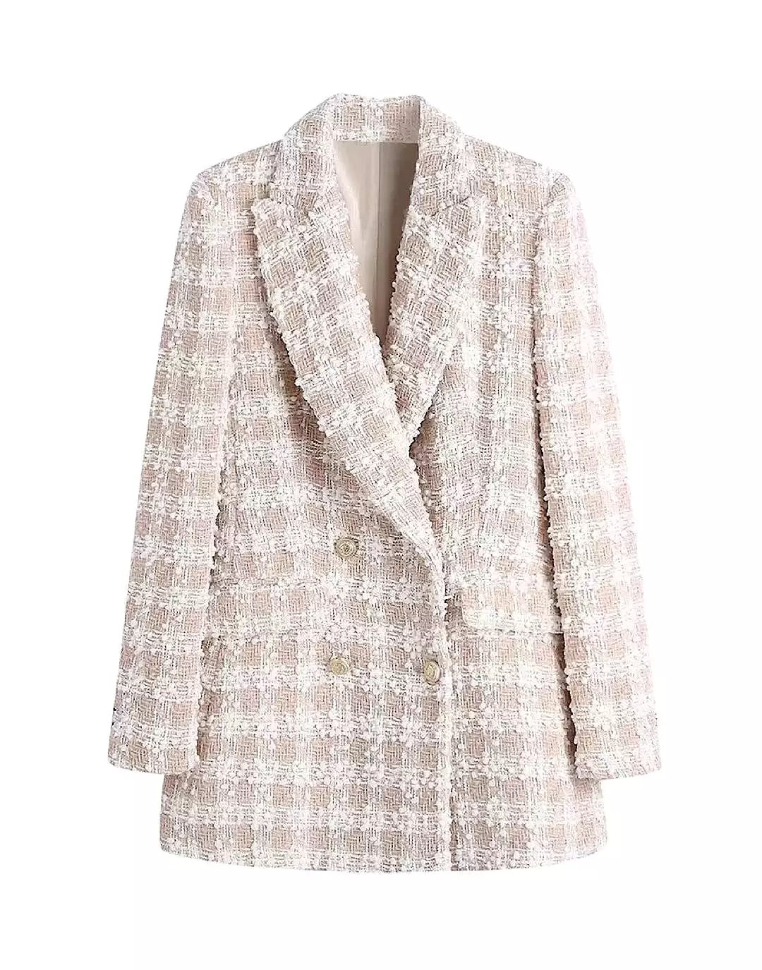 Tweed Knitted Long Blazer In Beige