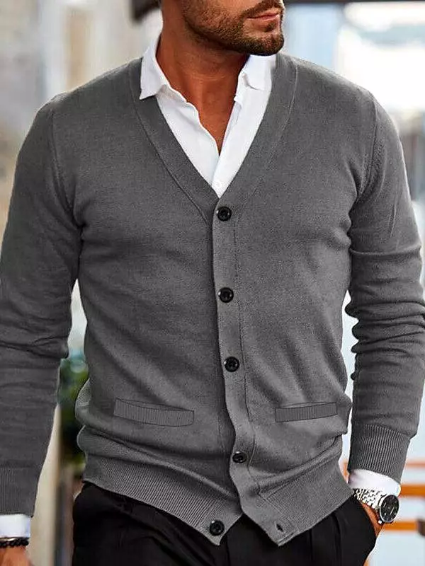 V-Neck Men Cardigan Sweater