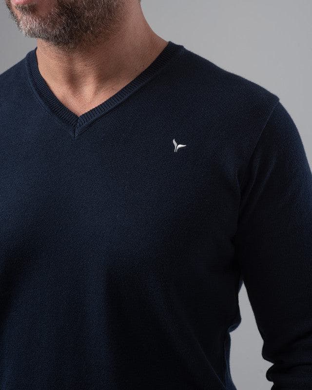 V-NECK PLAIN SWEATER - NAVY