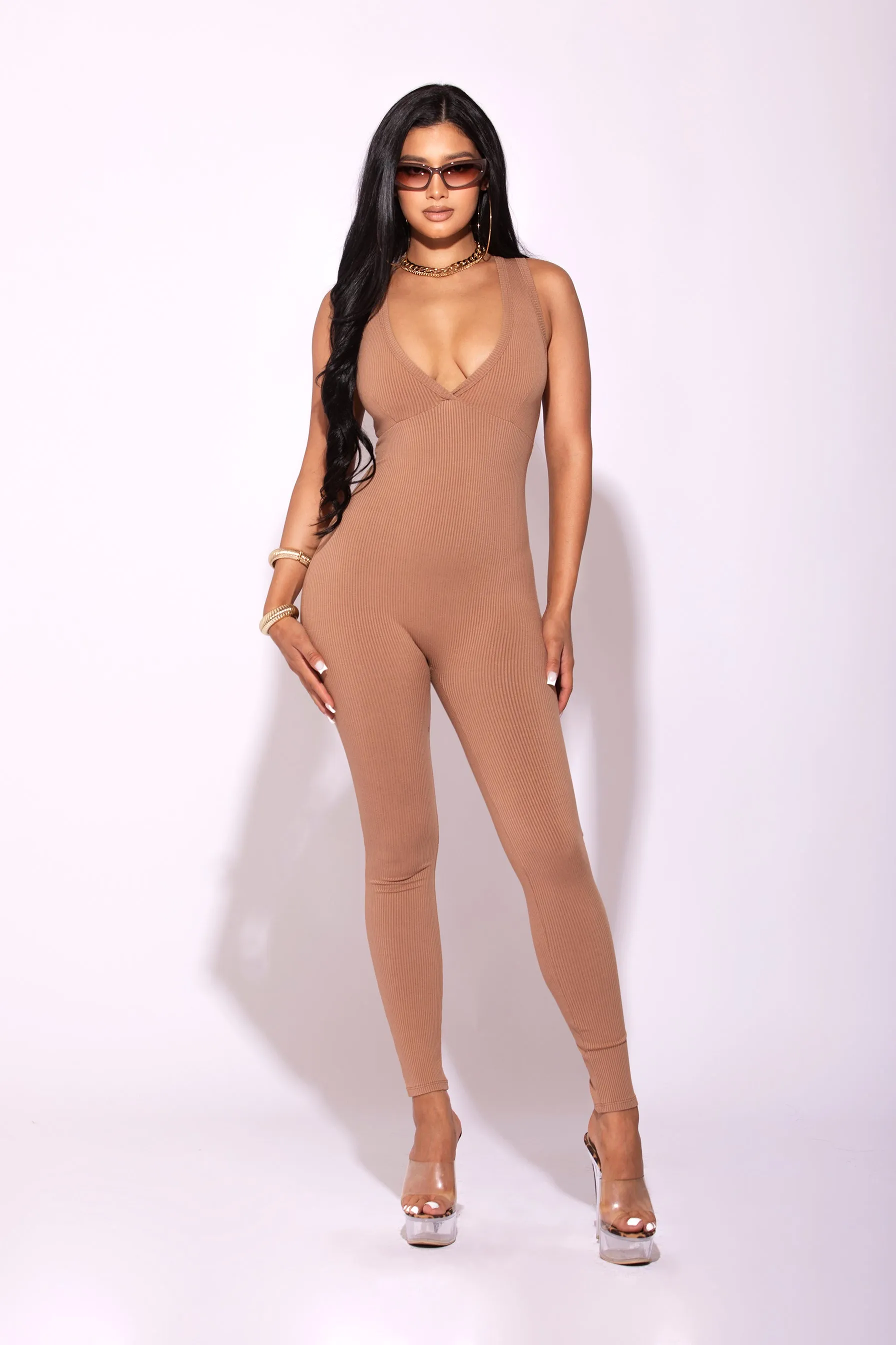 V Neck sleeveless Jumpsuit Nude