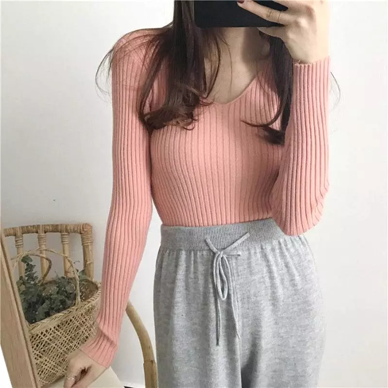 V-Neck Slim Knitted Sweater