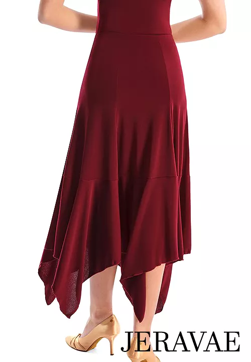 Victoria Blitz Clipper Ballroom Practice Skirt with Handkerchief Hemline and Elastic Waistband Available in Black or Burgundy PR