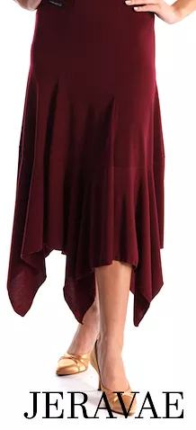 Victoria Blitz Clipper Ballroom Practice Skirt with Handkerchief Hemline and Elastic Waistband Available in Black or Burgundy PR