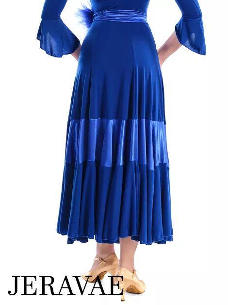 Victoria Blitz Filo Royal Blue Ballroom Practice Skirt with Classic Panel Design, Satin Insert in the Center, and Elastic Waistb