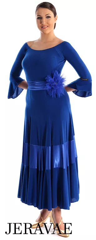 Victoria Blitz Filo Royal Blue Ballroom Practice Skirt with Classic Panel Design, Satin Insert in the Center, and Elastic Waistb