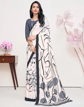 White Silk Printed Sarees