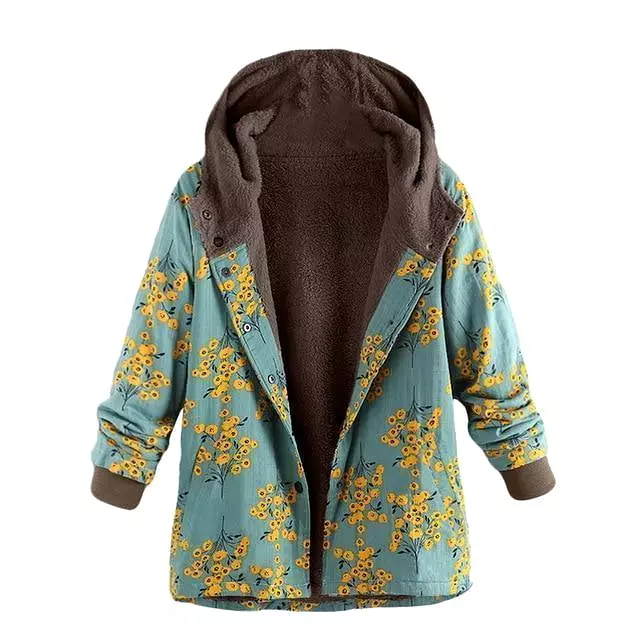 Winter Coat, Floral, Loose Plus Size Coat