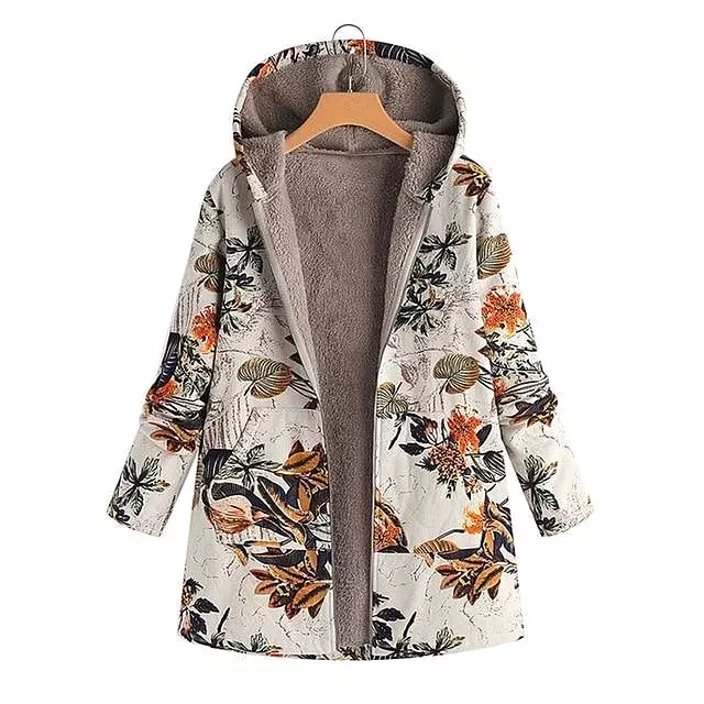 Winter Coat, Floral, Loose Plus Size Coat