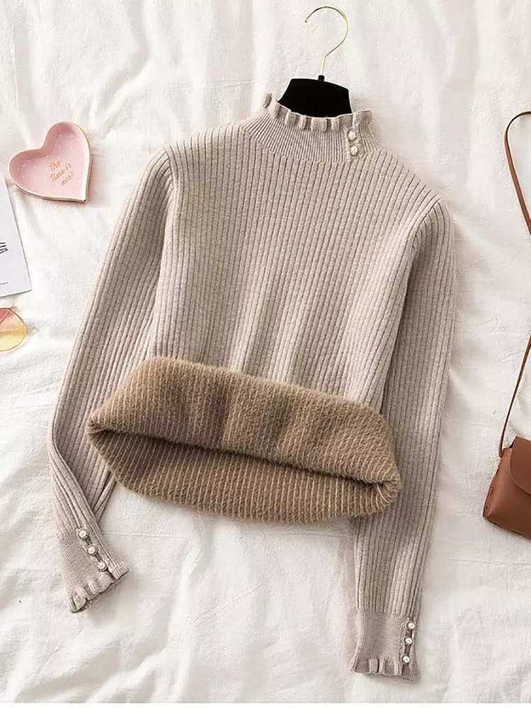 Winter Ruffled Mock Neck Sweaters