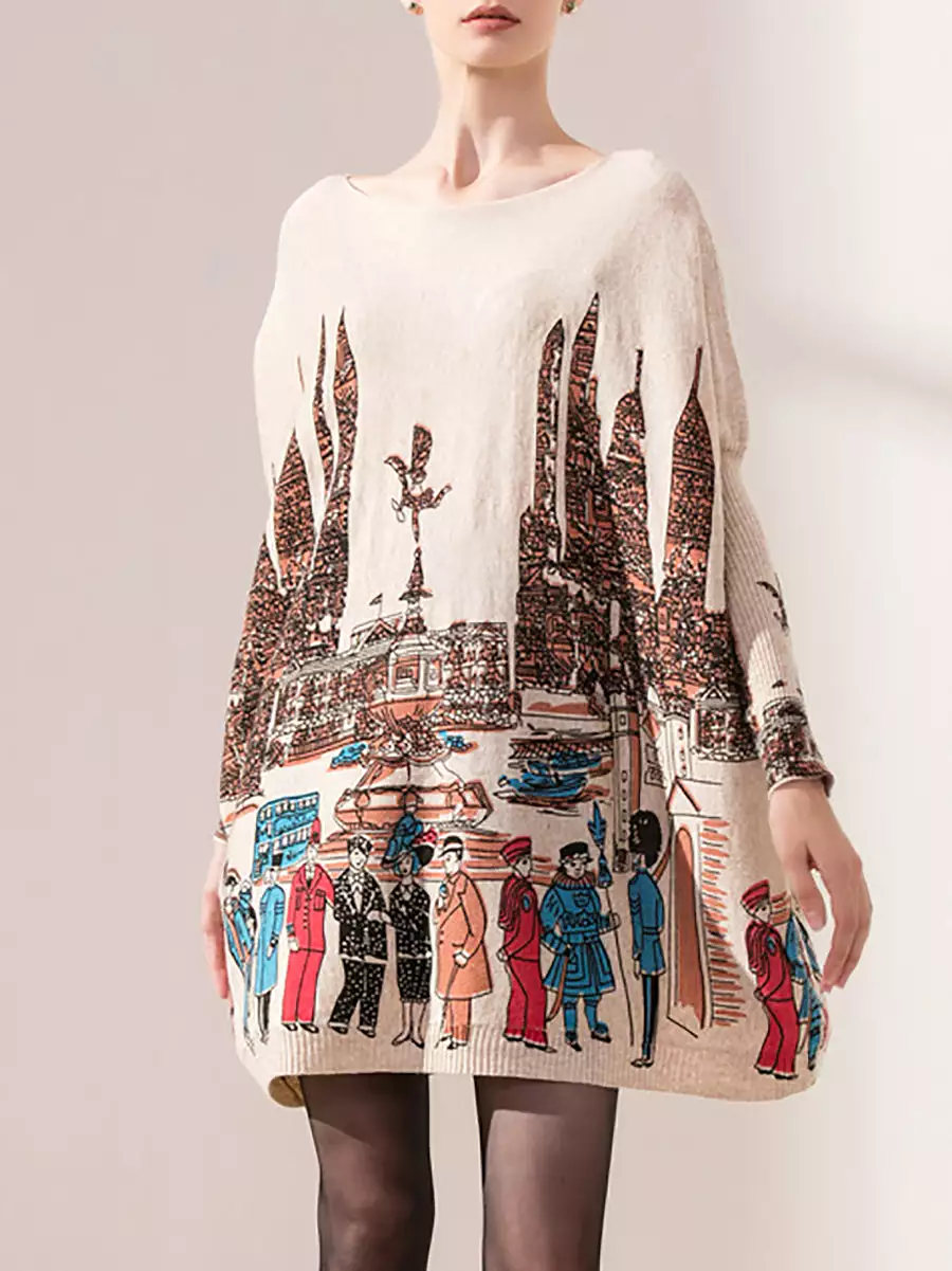 Women Casual Print Batwing Sleeve Sweater