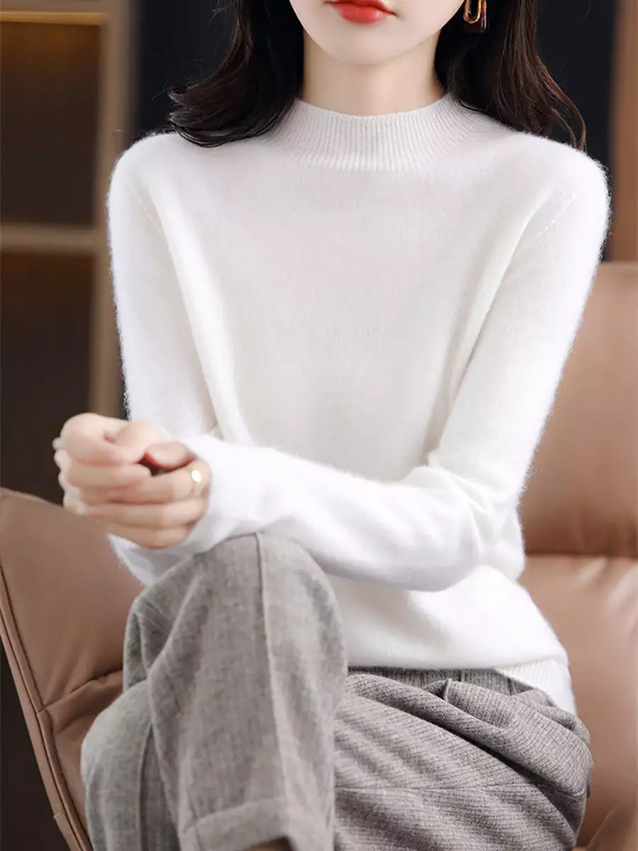 Women Casual Solid Winter Wool Warm Sweater