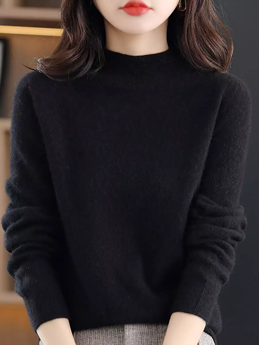 Women Casual Solid Winter Wool Warm Sweater