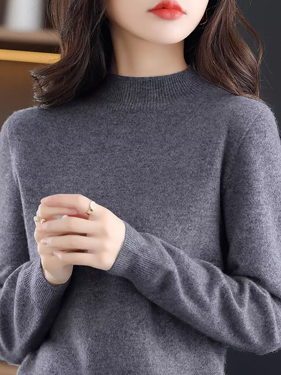 Women Casual Solid Winter Wool Warm Sweater