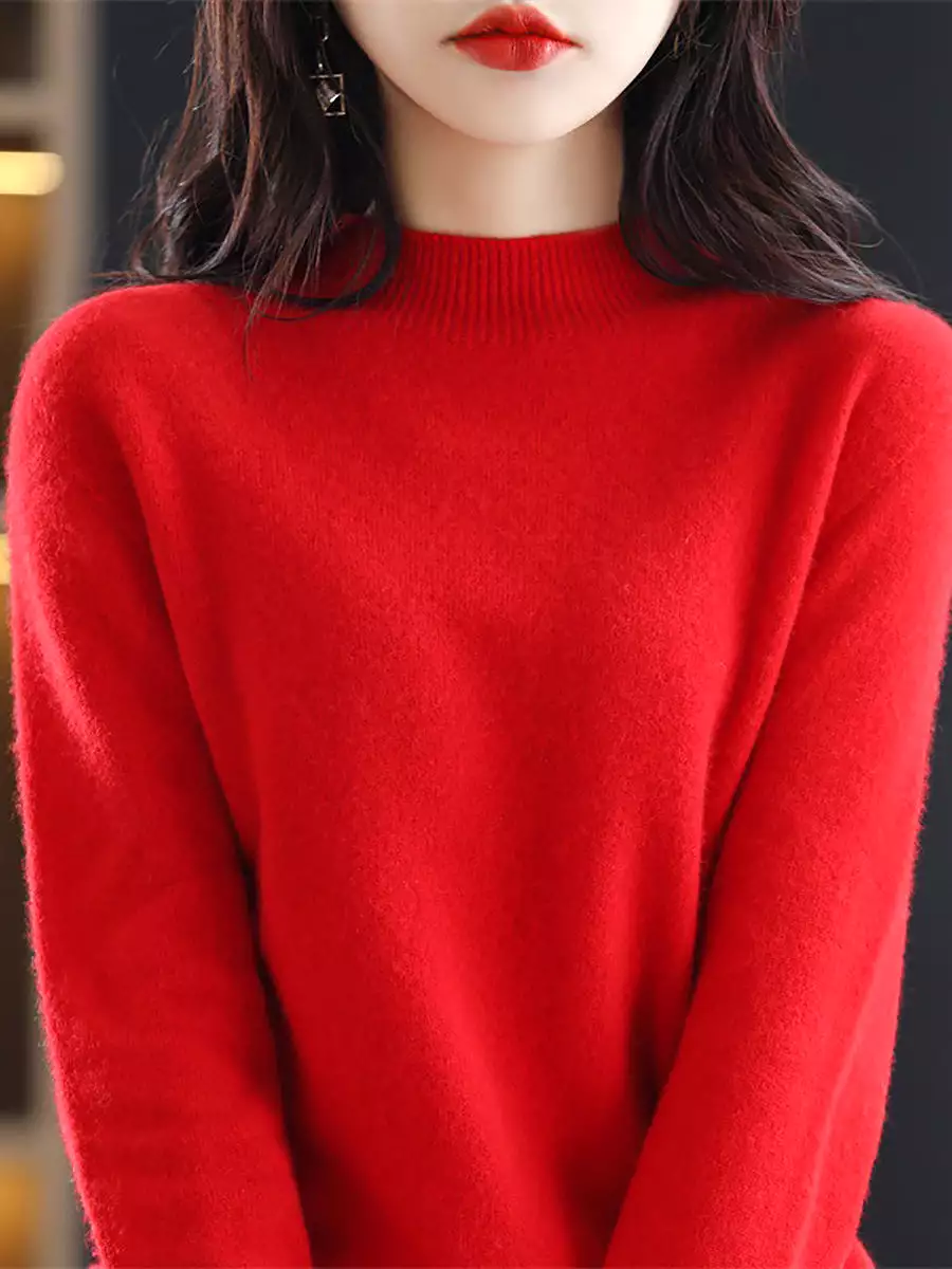 Women Casual Solid Winter Wool Warm Sweater