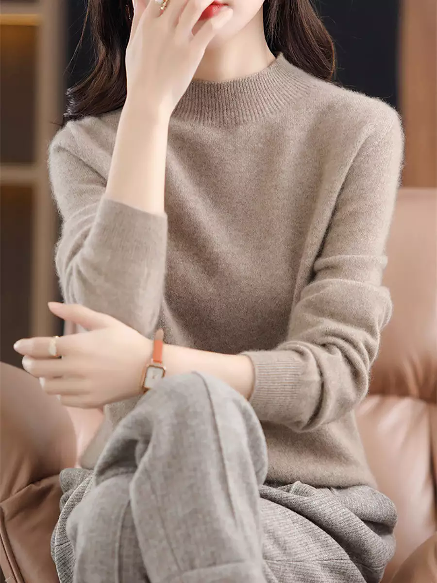 Women Casual Solid Winter Wool Warm Sweater