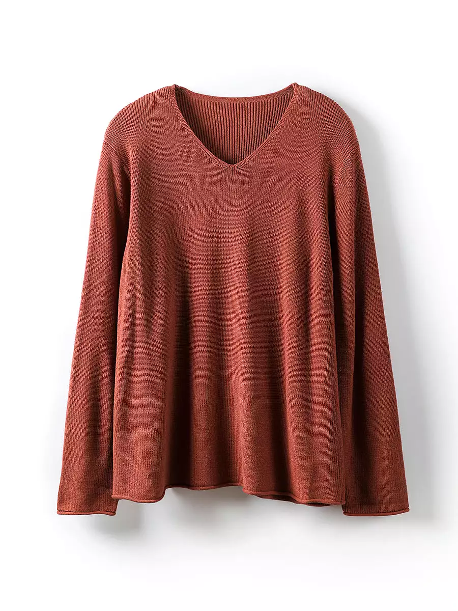 Women Casual V-Neck Solid Knitted Loose Sweater