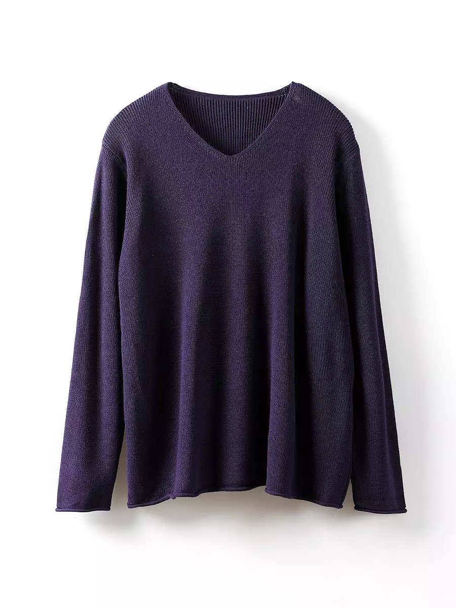 Women Casual V-Neck Solid Knitted Loose Sweater