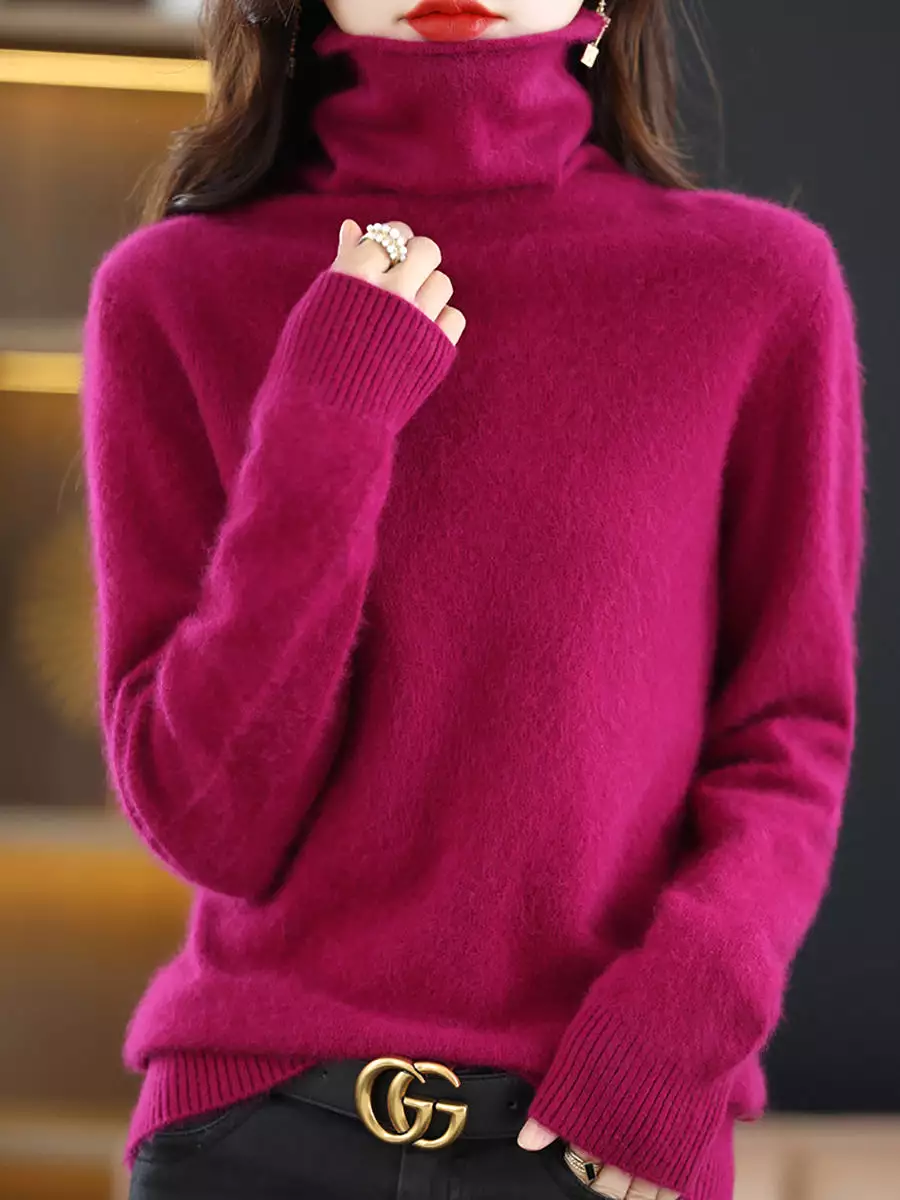 Women Casual Winter Solid Cashmere Turtleneck Sweater