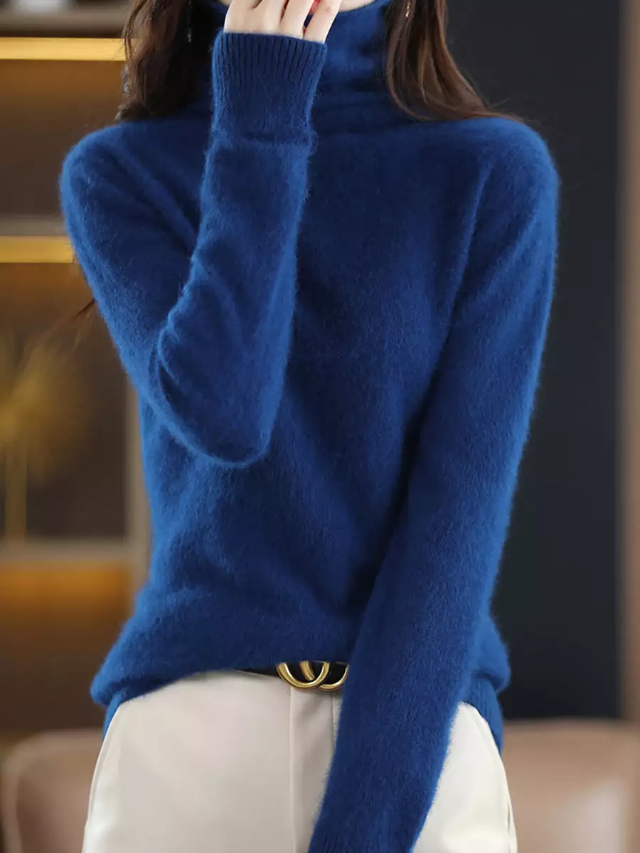 Women Casual Winter Solid Cashmere Turtleneck Sweater