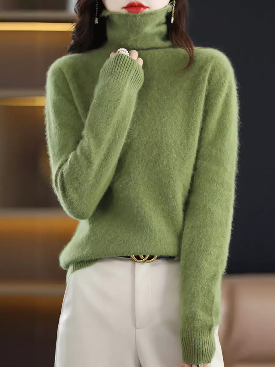 Women Casual Winter Solid Cashmere Turtleneck Sweater