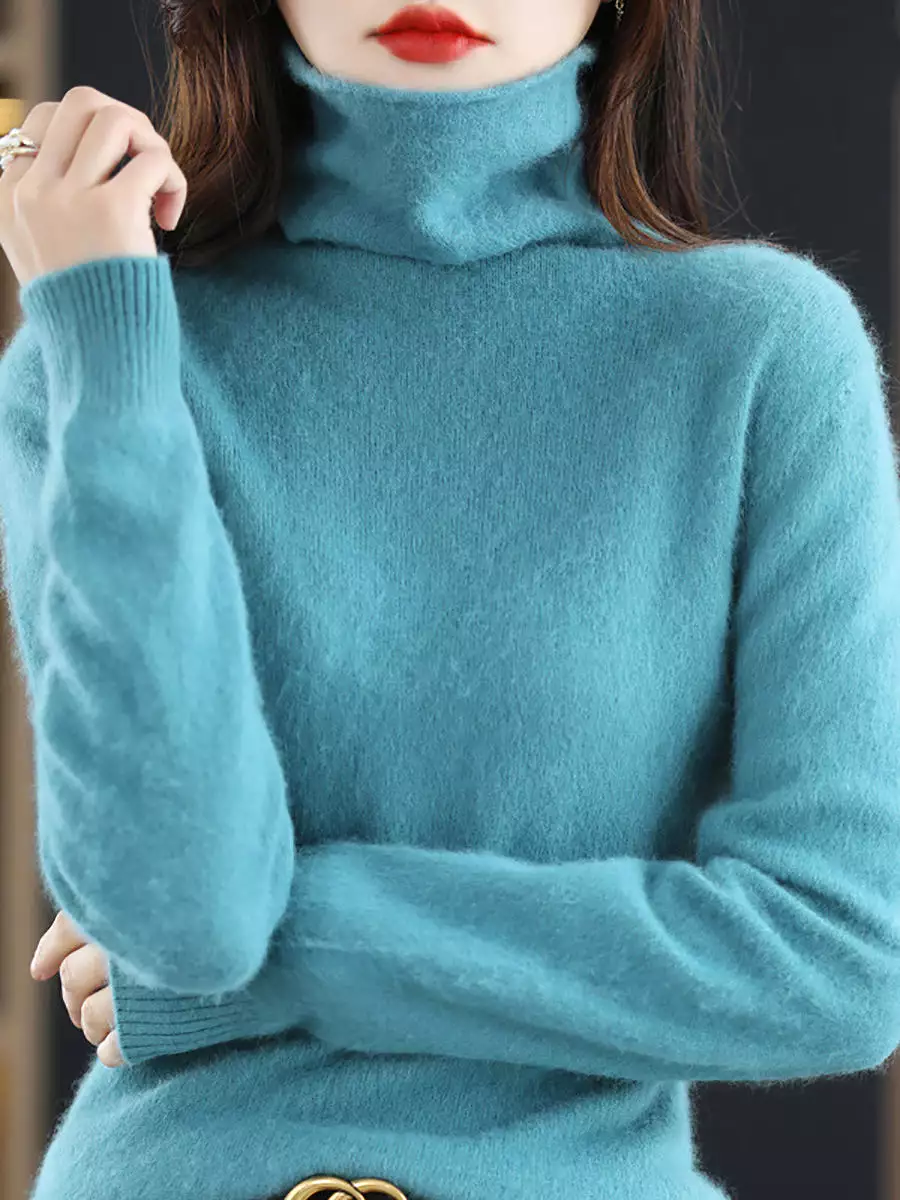 Women Casual Winter Solid Cashmere Turtleneck Sweater