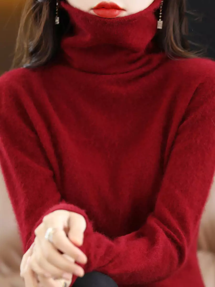 Women Casual Winter Solid Cashmere Turtleneck Sweater