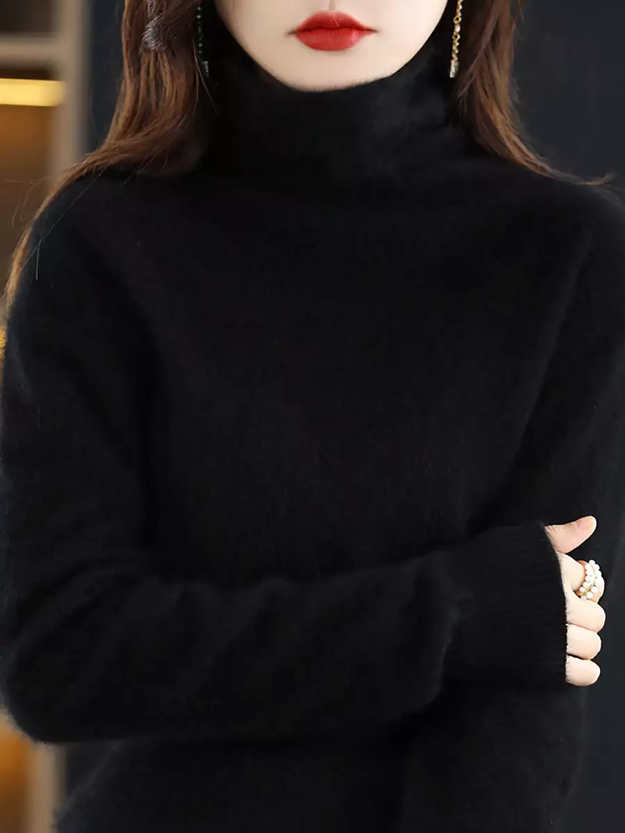 Women Casual Winter Solid Cashmere Turtleneck Sweater