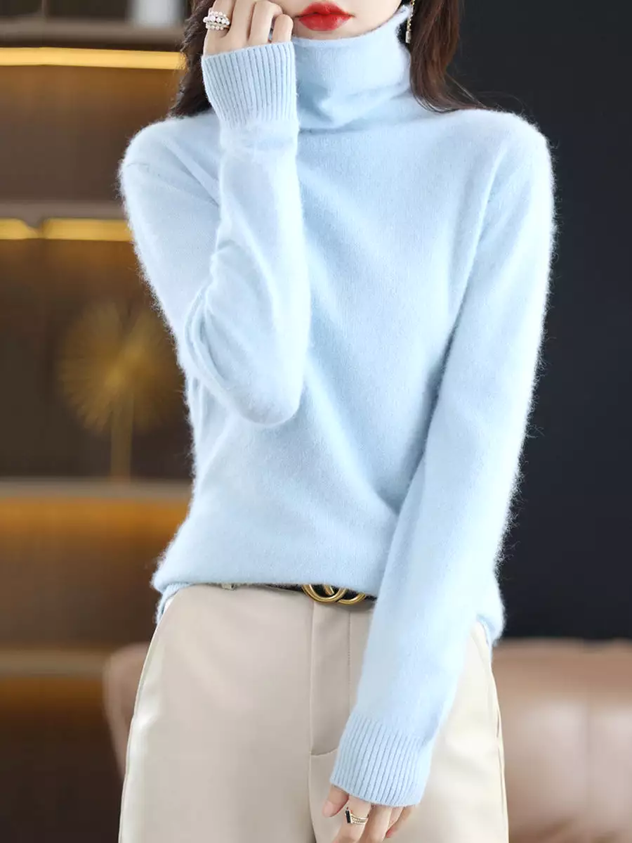 Women Casual Winter Solid Cashmere Turtleneck Sweater