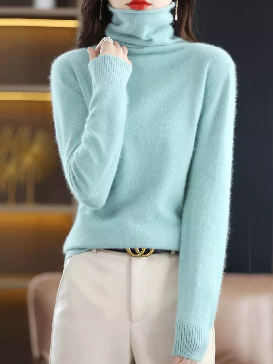 Women Casual Winter Solid Cashmere Turtleneck Sweater