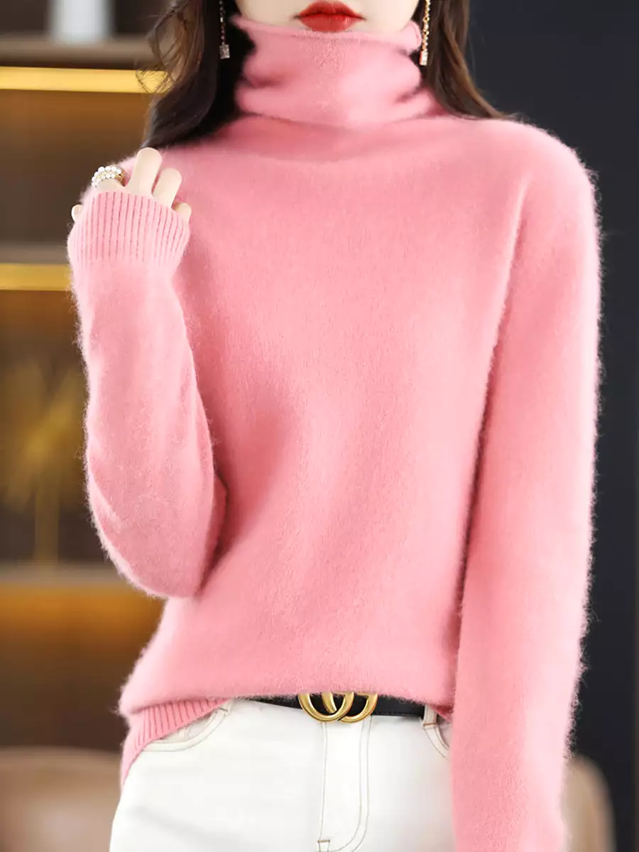 Women Casual Winter Solid Cashmere Turtleneck Sweater