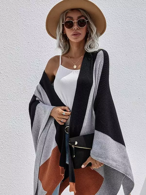 Women Plaid Oversized Loose Poncho