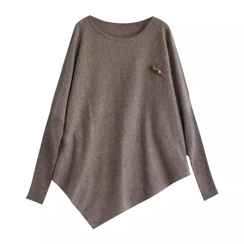 Women Pure Color Irregular Hem Sweater