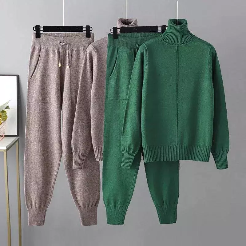 Women Turtleneck Harem Pants Sweater Set