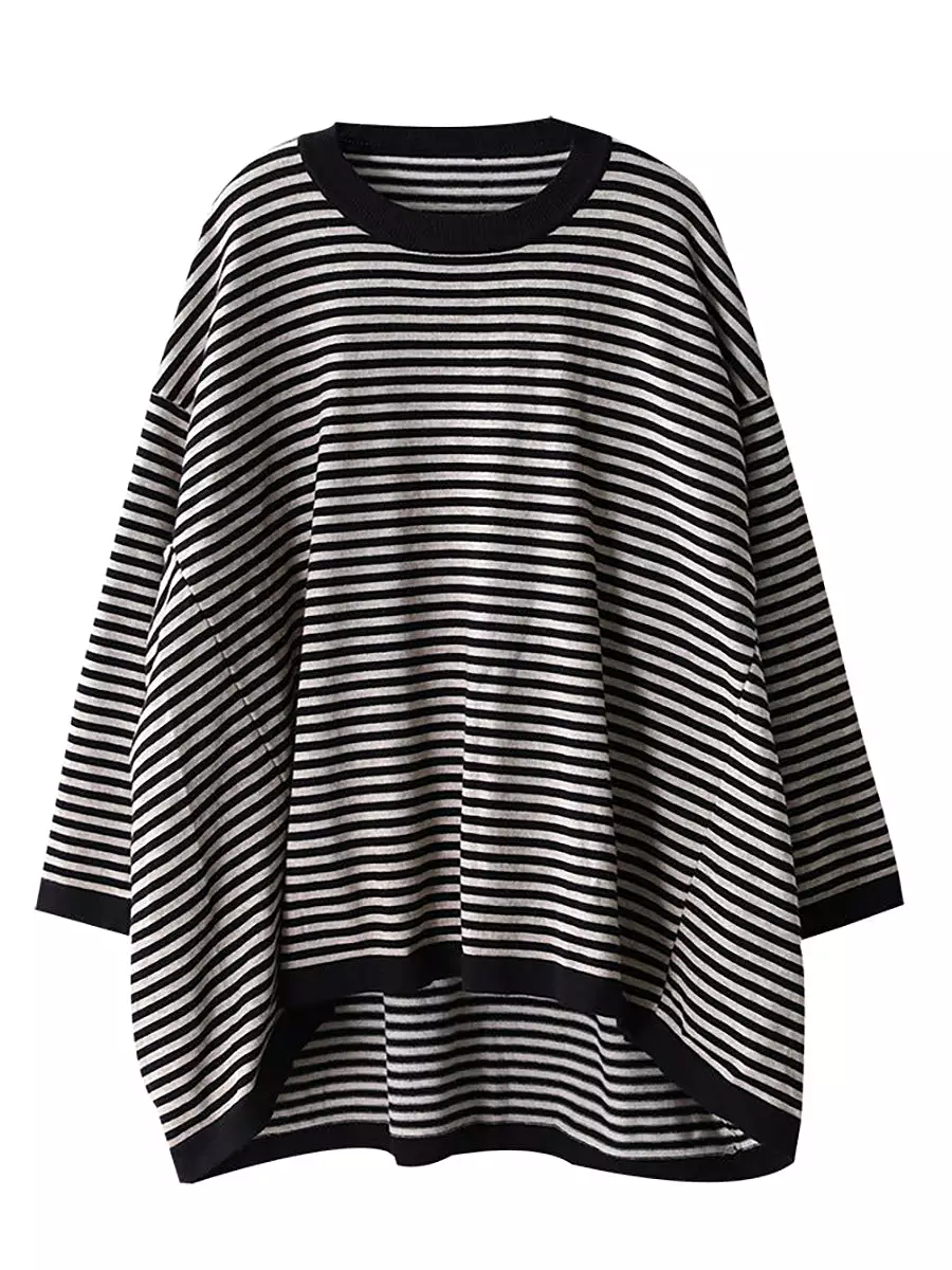 Women Ultra-loose Classic Striped Round Neck Sweater