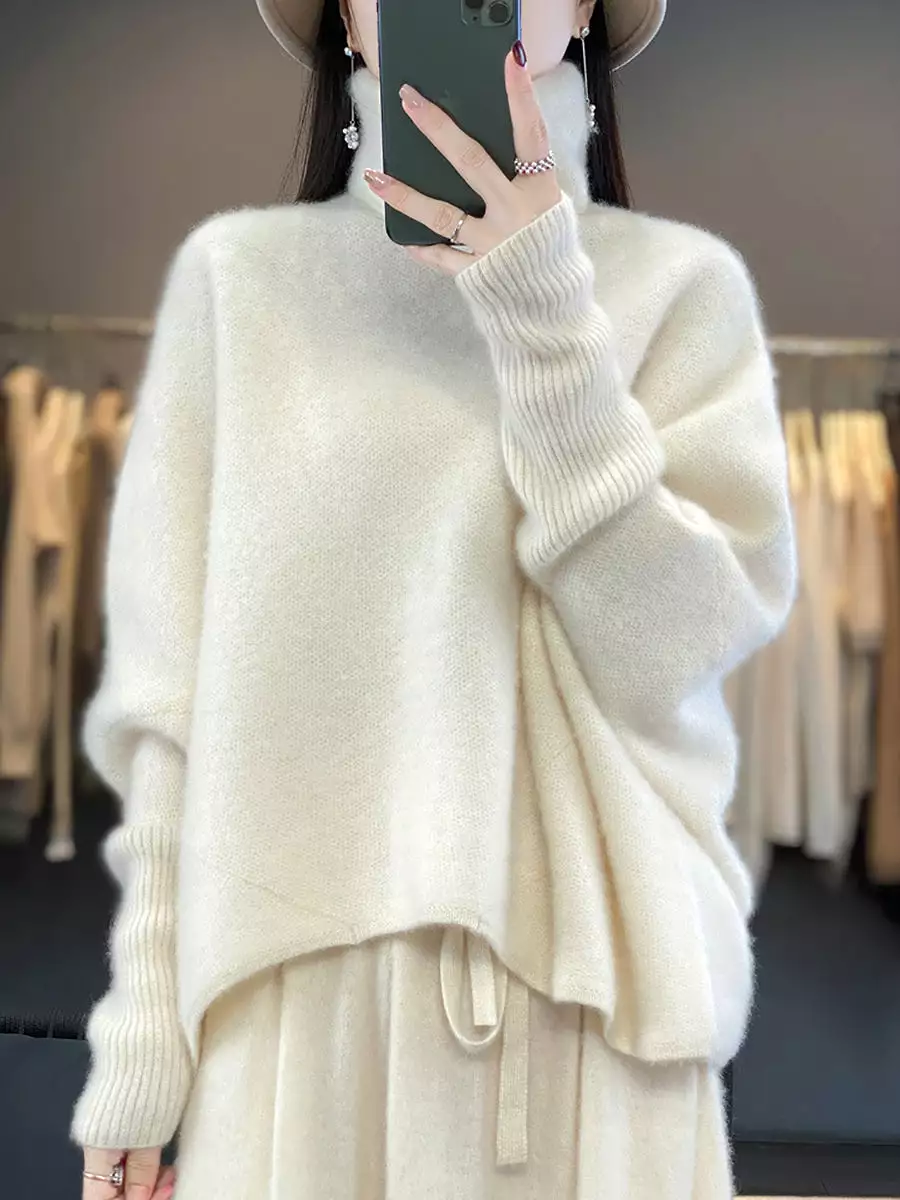 Women Winter Batwing Sleeve Turtleneck Wool Sweater