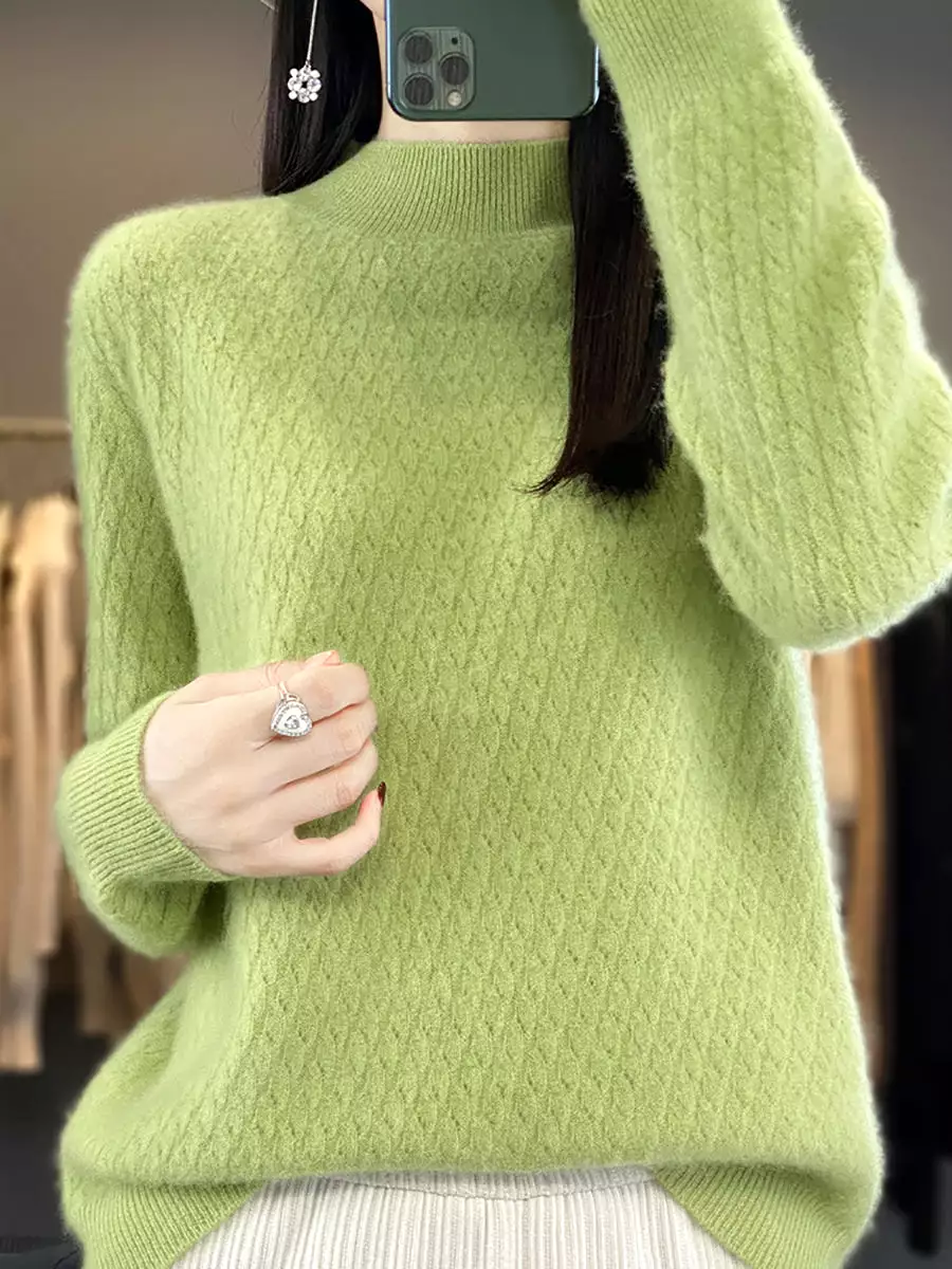 Women Winter Warm Jacquard Half-Turtleneck Sweater