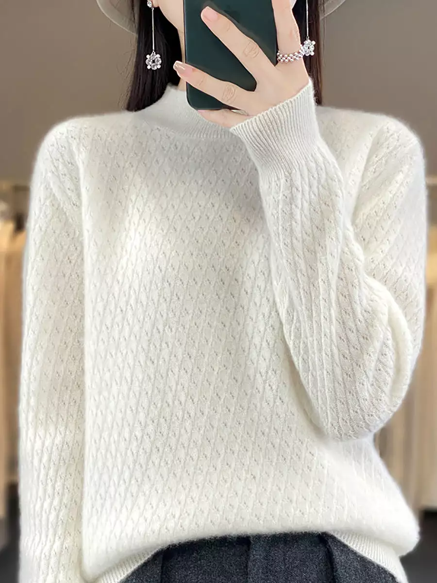 Women Winter Warm Jacquard Half-Turtleneck Sweater