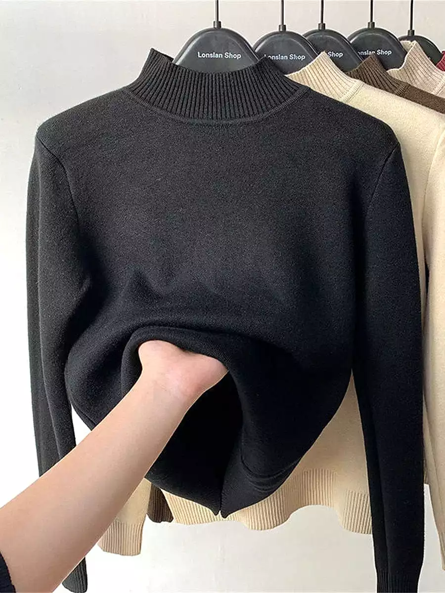 Women's Chunky Turtleneck Oversized Sweater with Ribbed Knit