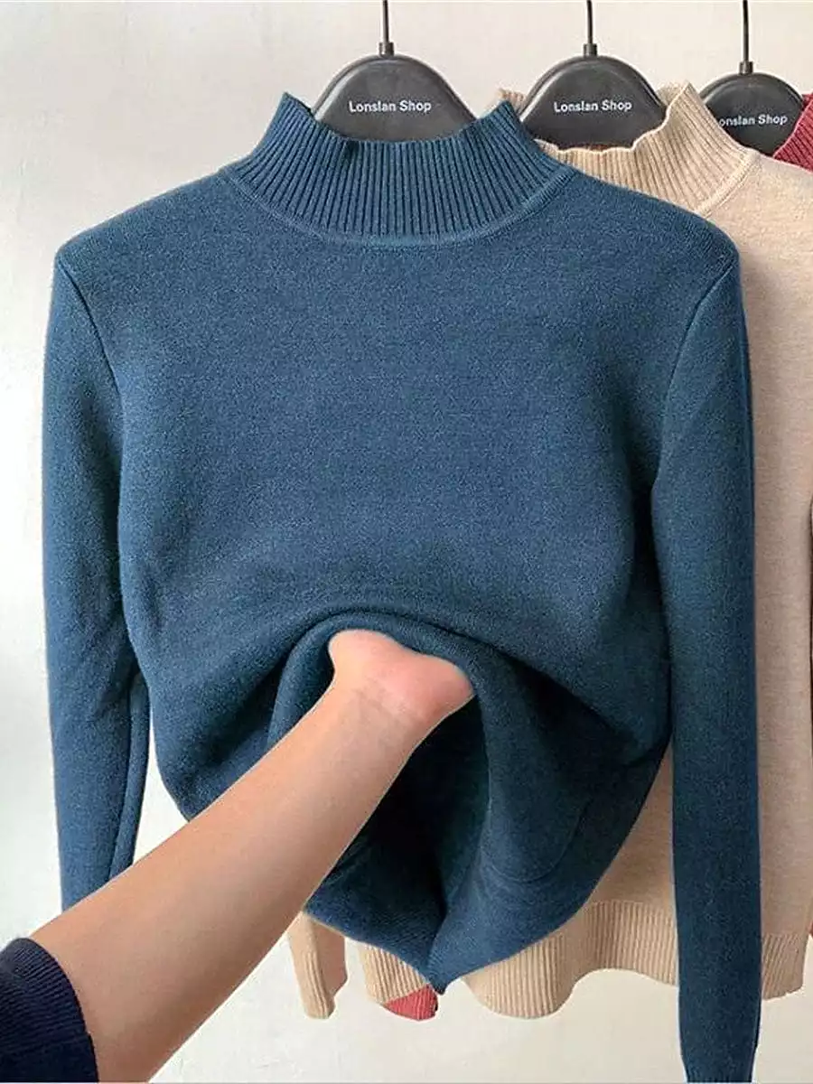 Women's Chunky Turtleneck Oversized Sweater with Ribbed Knit