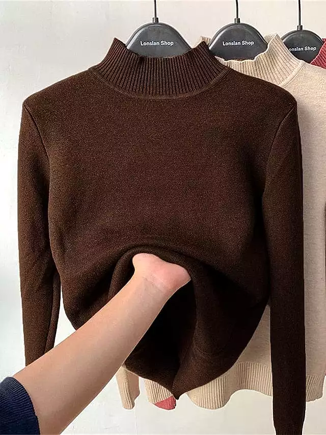 Women's Chunky Turtleneck Oversized Sweater with Ribbed Knit