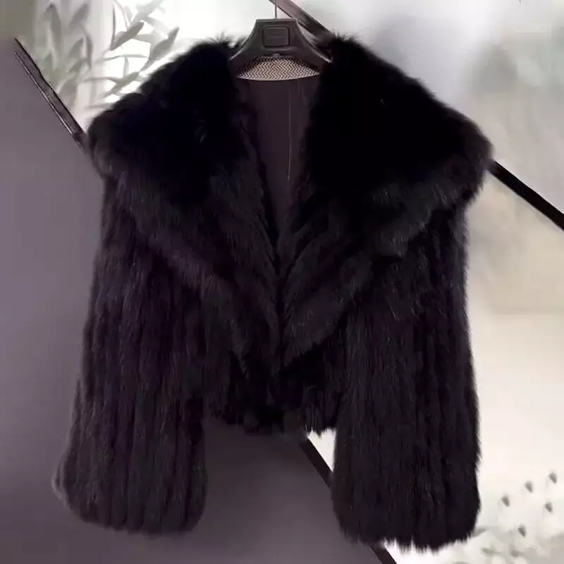 Women's Fur Coat Sailor Collar Stripe Top Short Stylish Faux Fur Coat