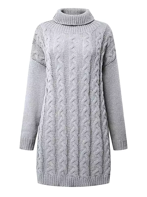 Women's Gray Cowneck Cable Knit Sweater