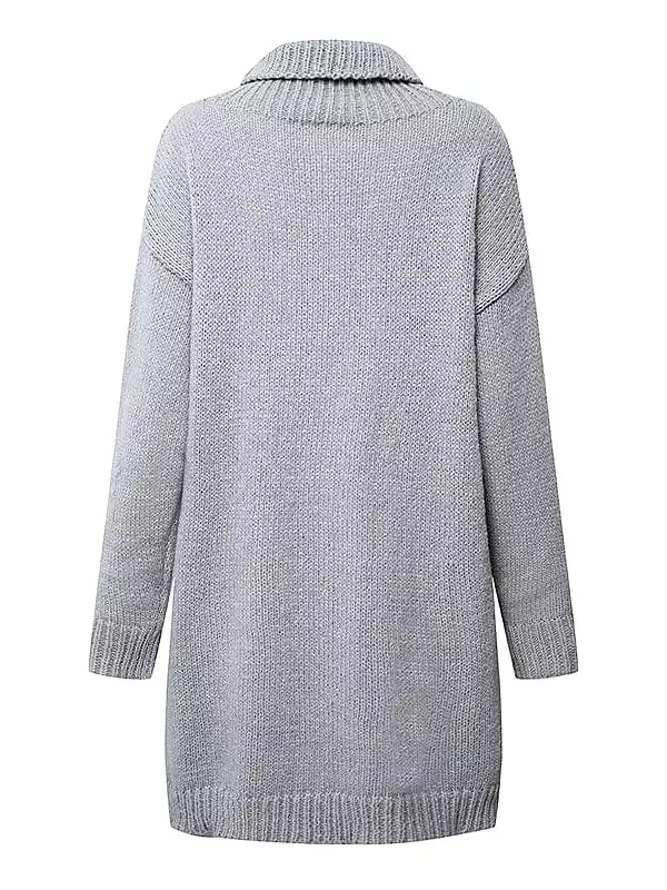 Women's Gray Cowneck Cable Knit Sweater