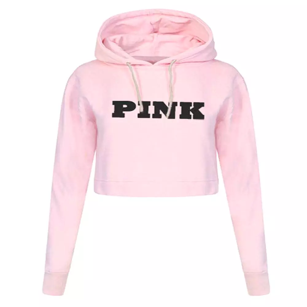 Women's Hoodies Jumper Sweatshirt Pink Cropped Top